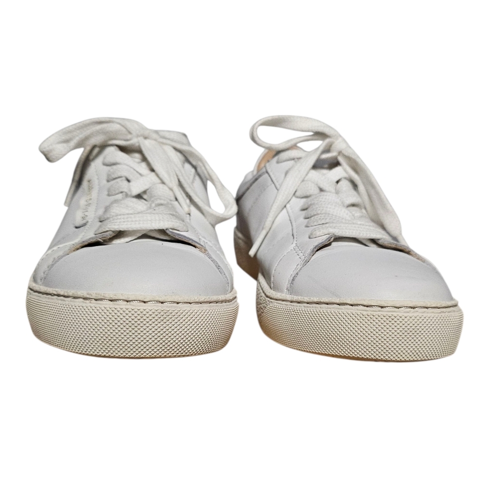 ALLSAINTS Sneaker White Leather Low Top Sheer Tennis Shoe Gold Lettering sz 7 - Picture 4 of 10